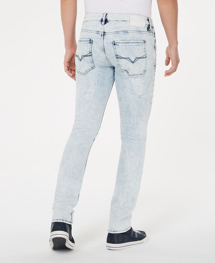 GUESS Men's Skinny-Fit Stretch Bleached Destroyed Jeans - Macy's