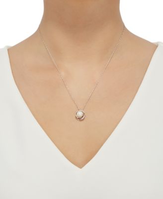 Cultured Freshwater Pearl (8mm) & Diamond (1/8 ct. t.w.) 18" Pendant Necklace in 14k Yellow Gold or White Gold