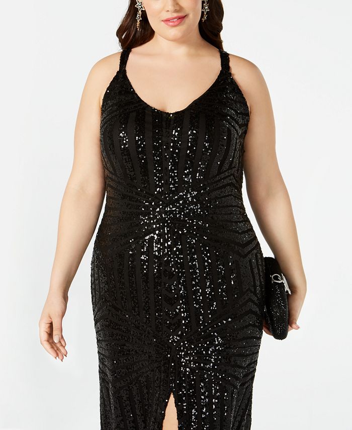Nightway Plus Size Geo-Sequined Slit Gown & Reviews - Dresses - Plus ...