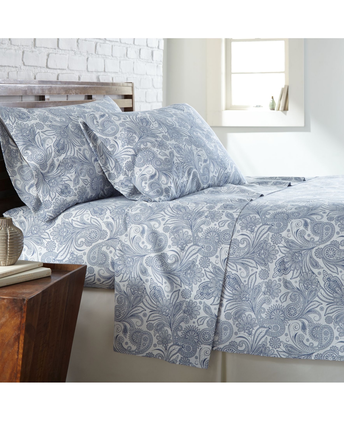 Southshore Fine Linens Perfect Paisley Sheet Set In White,blue