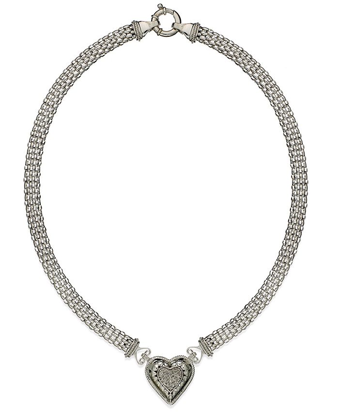 Macy's - Diamond Mesh Heart Necklace in Sterling Silver (1/4 ct. t.w.)