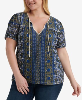 Lucky Brand - Plus Size Printed Peasant Top