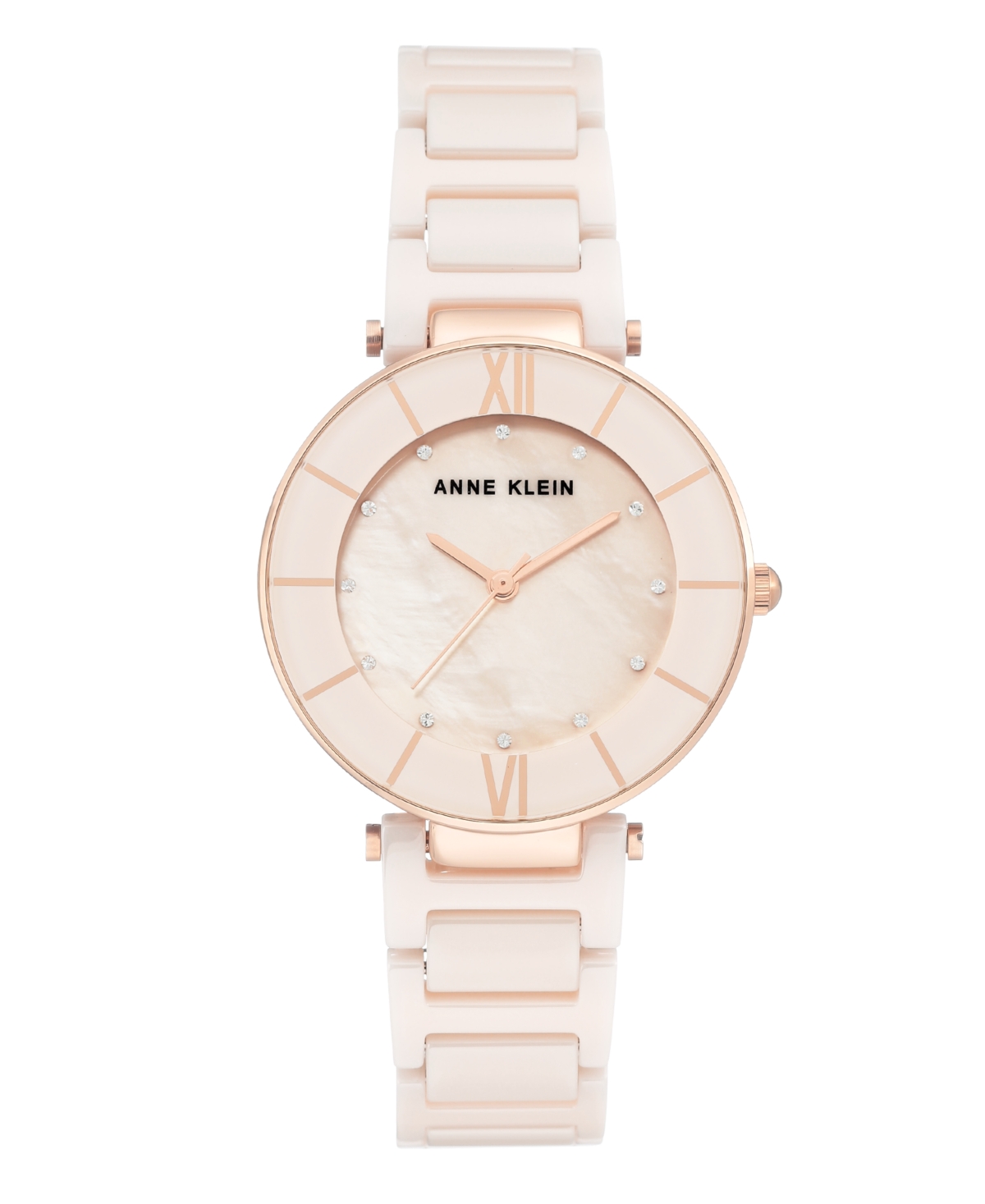 Anne Klein Genuine Mother Of Pearl Dial With Cubic Zirconia Crystals Watch In Ltpink