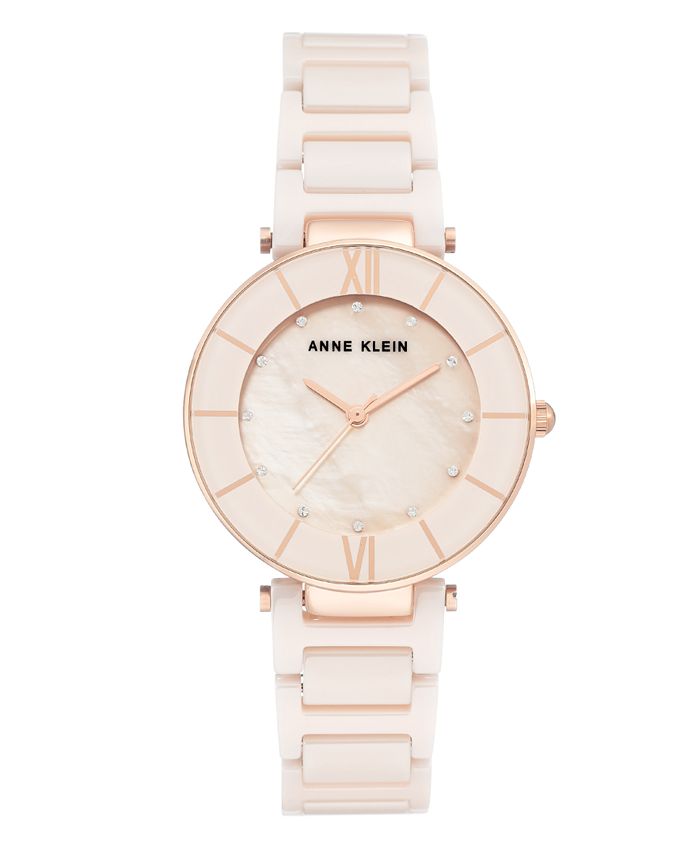 Anne Klein Genuine Mother of Pearl Dial with Cubic Zirconia Crystals ...