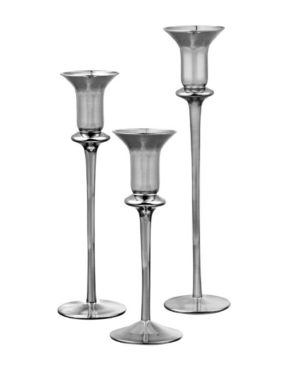 Qualia Glass Argent Glass Candlesticks, Set Of 3 In Pewter