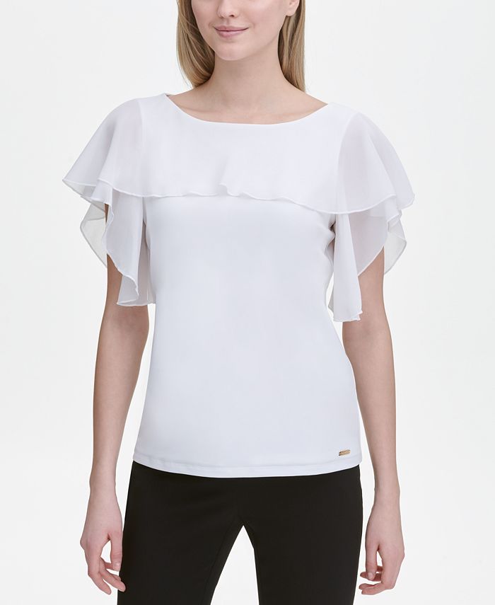 Calvin Klein Women's Flutter Sleeve Top White Size Medium