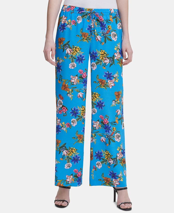 Calvin Klein Floral-Print Drawstring-Waist Pants & Reviews - Pants ...