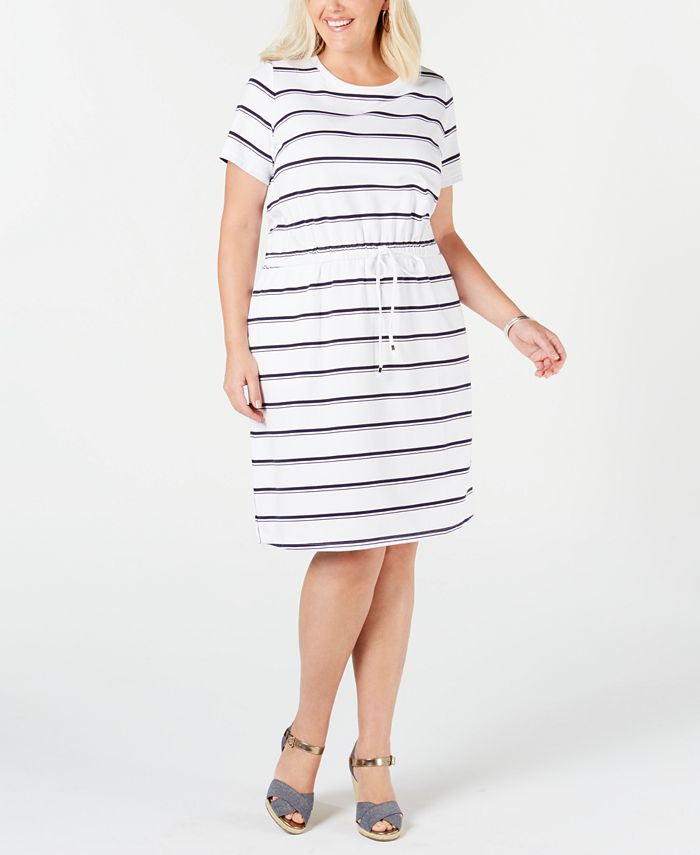 Charter Club Plus Size Striped Drawstring-Waist Dress, Created for Macy ...