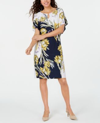 JM Collection - Printed Embellished Flutter-Sleeve Dress