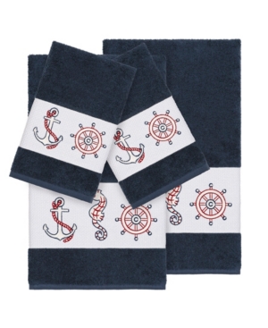 Linum Home Turkish Cotton Easton 4-pc. Embellished Towel Set Bedding In Midnight Blue