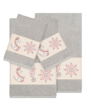 Linum Home Turkish Cotton Easton 4-pc. Embellished Towel Set Bedding In Light Grey