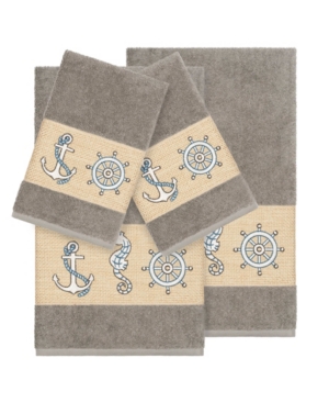 Linum Home Turkish Cotton Easton 4-pc. Embellished Towel Set Bedding In Dark Grey