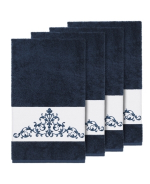 Linum Home Turkish Cotton Scarlet 4-pc. Embellished Bath Towel Set Bedding In Midnight Blue