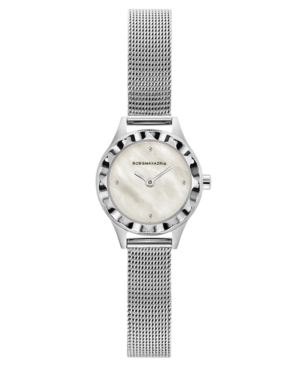 image of Bcbgmaxazria Ladies Round Silver Stainless Steel Mesh Strap Watch, 24mm