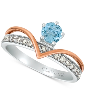 image of Le Vian Royalty Collection Sea Blue Aquamarine (1/3 ct. t.w.) & Nude Diamonds (1/3 ct. t.w.) Statement Ring in 14k White Gold and 14k Rose Gold