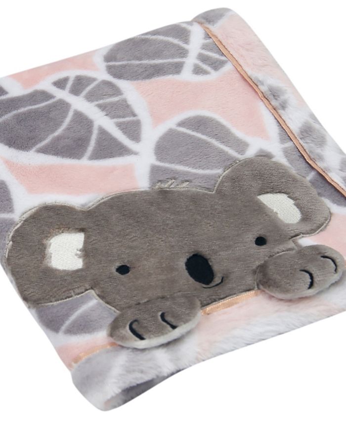 Lambs & Ivy Calypso Koala Leaf Print Luxury Coral Fleece Baby Blanket