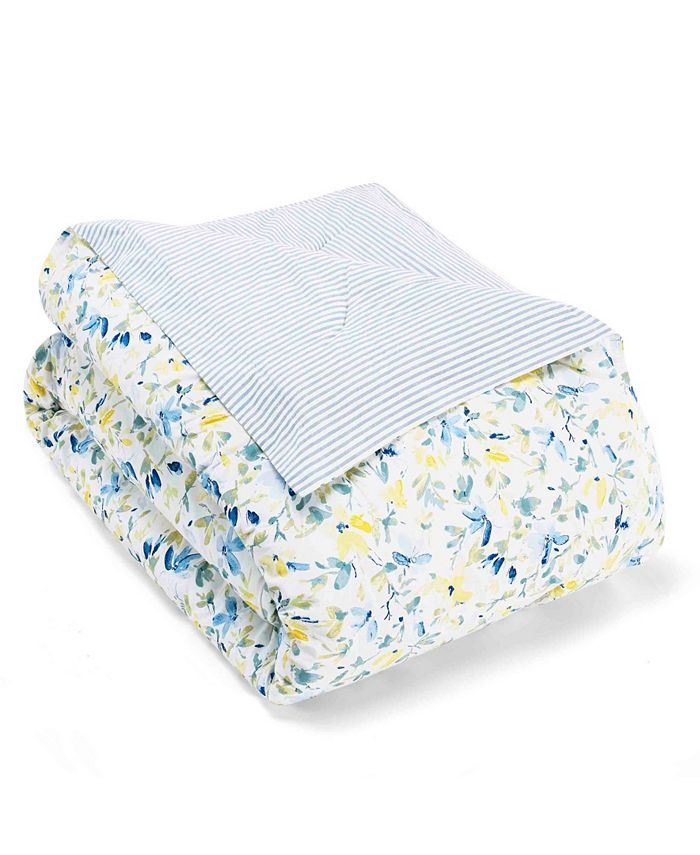 Laura Ashley Nora Cotton Reversible 6 Piece Comforter Set, Full/Queen