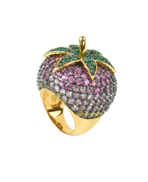 Shop Noir Pink Cubic Zirconia Strawberry Cocktail Ring In Gold