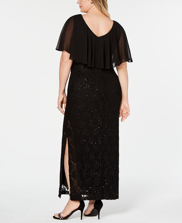 connected sequined lace overlay gown