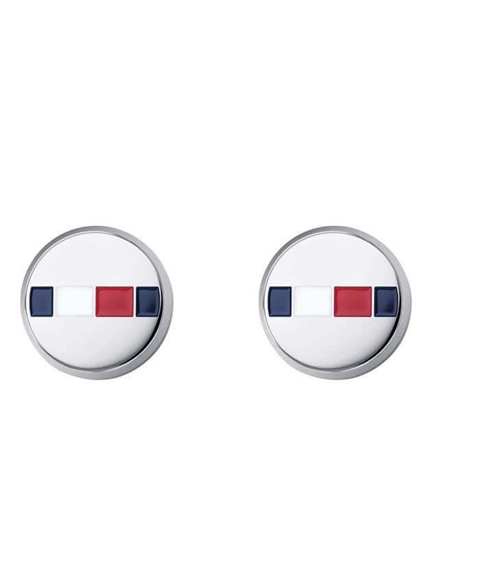 Tommy Hilfiger Men's Stainless Steel MultiStone Logo Striped Cufflinks