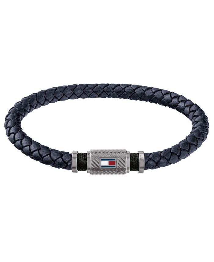 Tommy Hilfiger Men's Stainless Steel and Braided Leather Wrap Bracelet ...