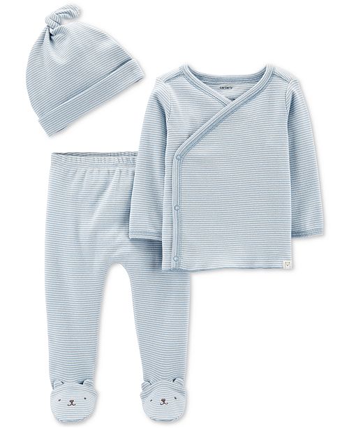 Carter S Baby Boys 3 Pc Cotton Jacket Footed Pants Hat Set