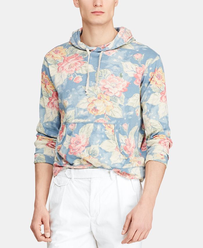 Pullover Floral Print Hoodie Men Clothes In GRAY