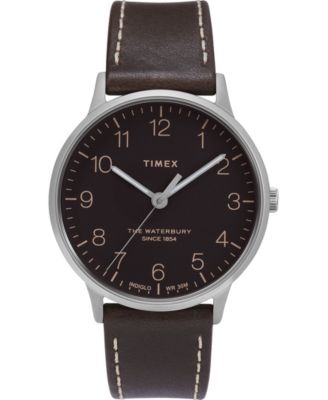 Timex Waterbury Classic 40mm Dark Brown Leather Strap Watch - Macy's