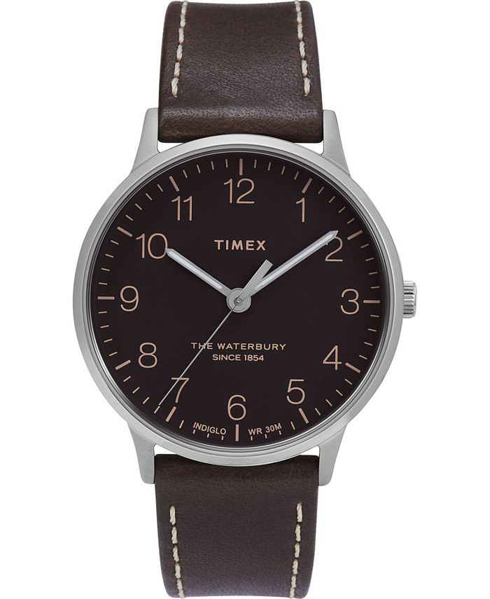 Timex Waterbury Classic 40mm Dark Brown Leather Strap Watch Macy s