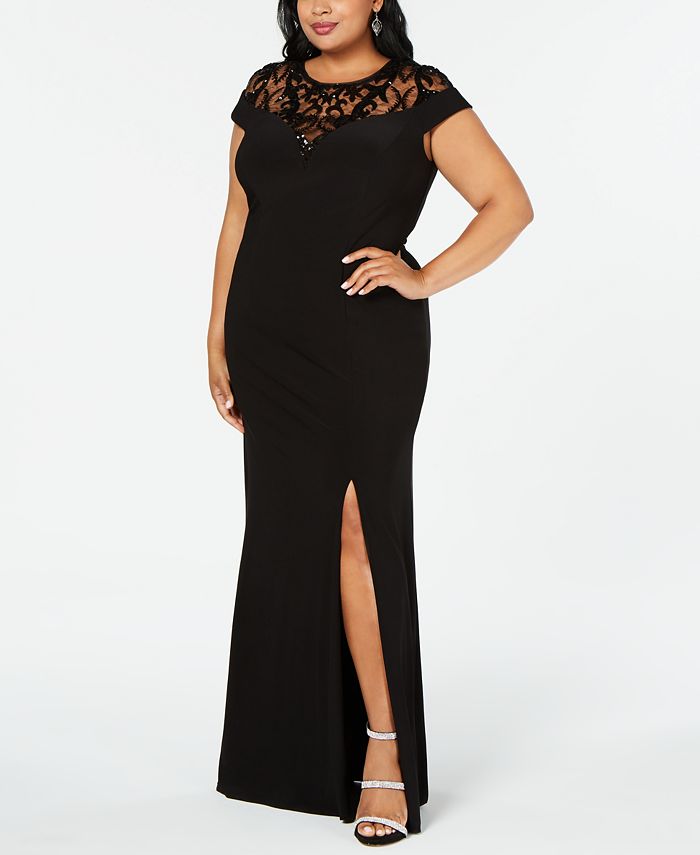Adrianna Papell Plus Size Illusion Lace Gown - Macy's