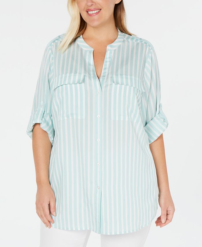 Calvin Klein Plus Size Striped Utility Shirt Macy's