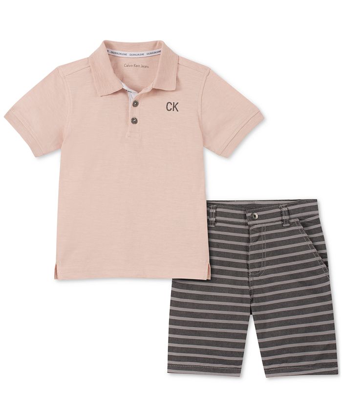 Calvin Klein Toddler Boys 2-Pc. Textured Logo Polo & Yarn-Dyed Stripe ...