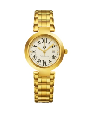 image of Alexander Watch A203B-03, Ladies Quartz Date Watch with Yellow Gold Tone Stainless Steel Case on Yellow Gold Tone Stainless Steel Bracelet