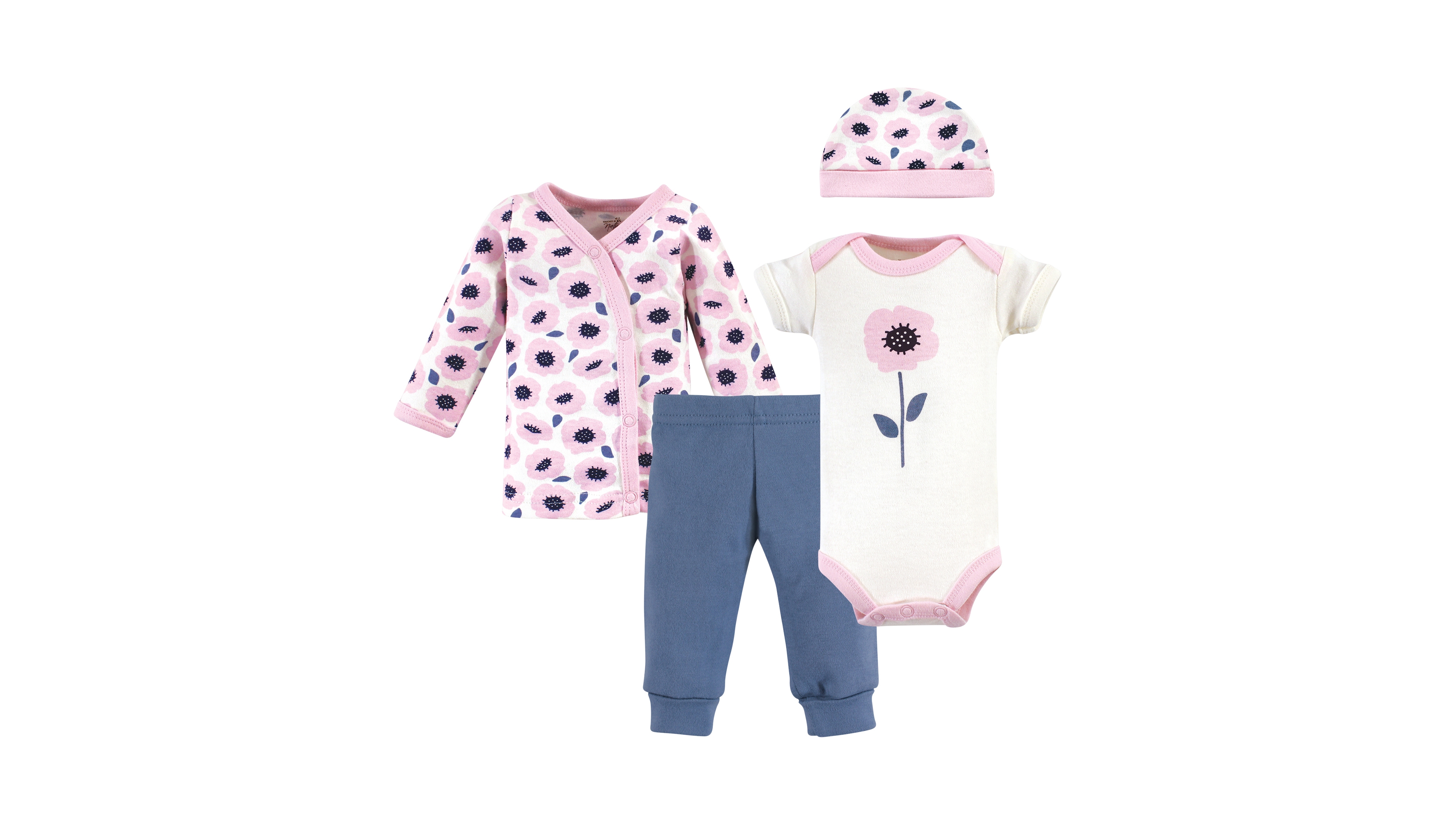 Touched by Nature Baby Girls Organic Cotton Preemie Layette 4pc Set, Pink Rose,