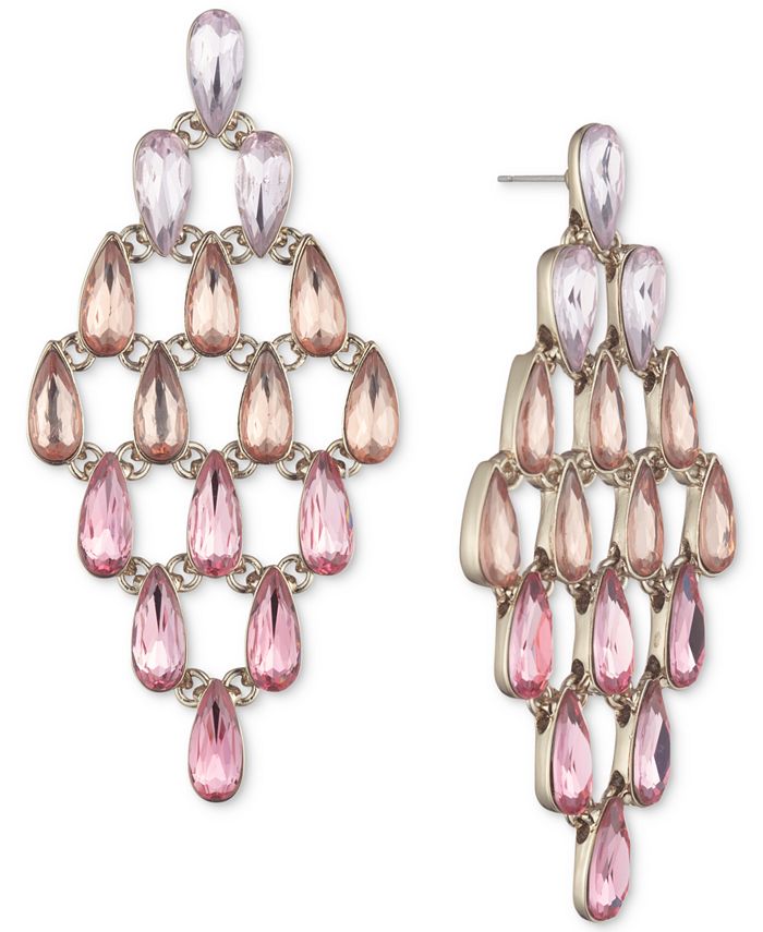 Givenchy Gold Tone Pink Crystal, Pink And Gold Crystal Chandelier Earrings