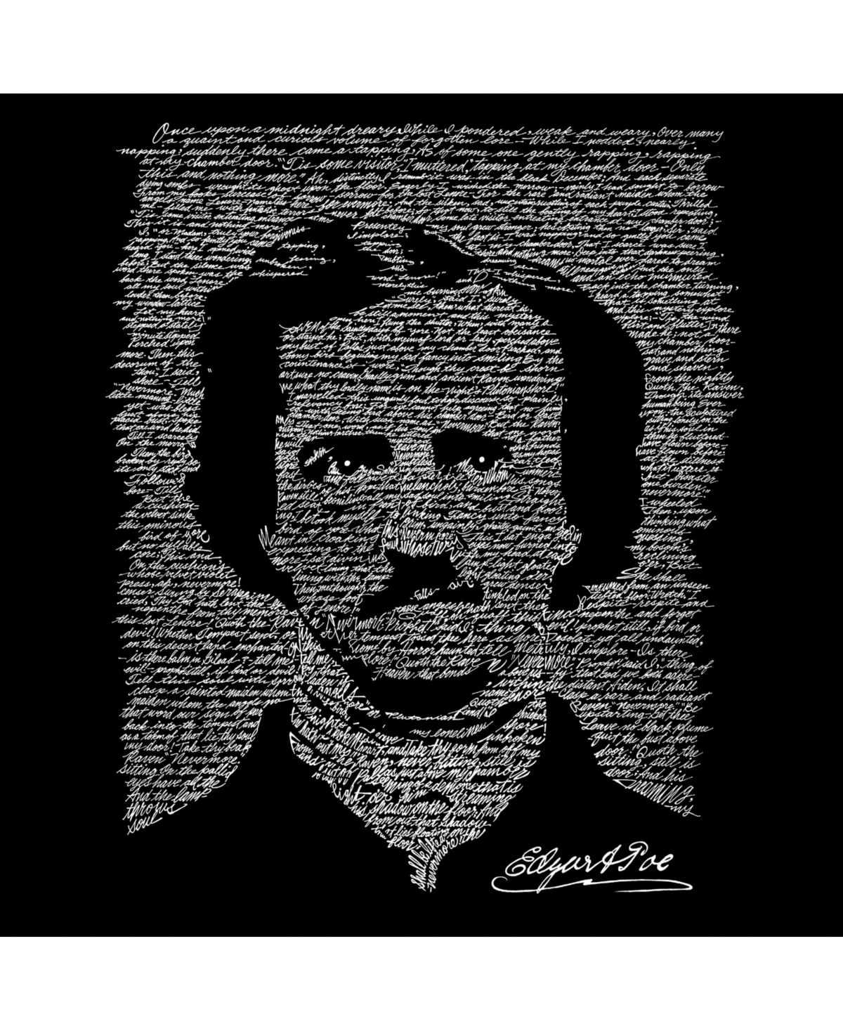 La Pop Art Mens Word Art T-Shirt - Edgar Allen Poe - The Raven