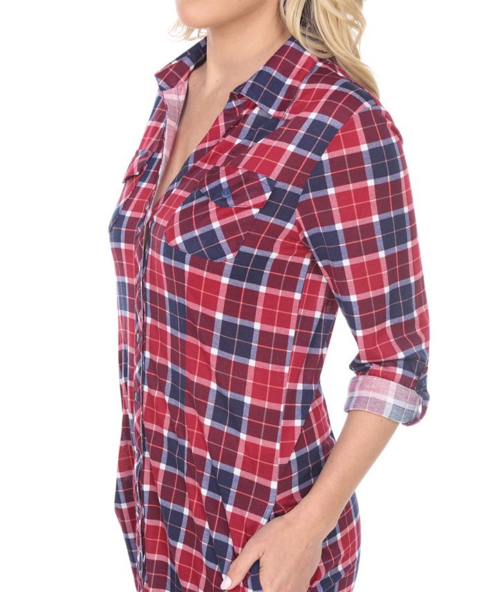 White Mark Womens Piper Stretchy Plaid Tunic