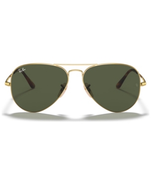 Ray Ban Aviator Metal Ii Green Classic G-15 Unisex Sunglasses Rb3689 914731 55 In Gold/crystal Green