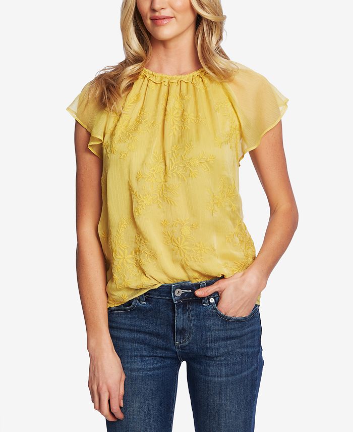 CeCe Ruffle-Neck Embroidered Top - Macy's