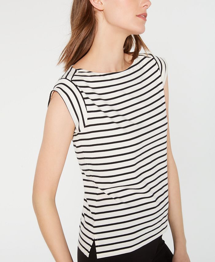 Anne Klein Striped BoatNeck CapSleeve Top Macy's