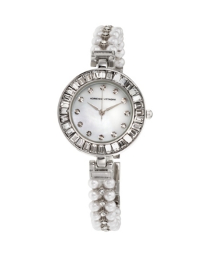 image of Adrienne Vittadini Collection Women-s Silver Quartz Watch with Roman Numerals and Mother of Pearl Dial and Stone Accent Strap