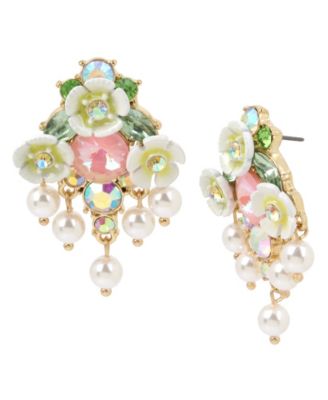 Betsey Johnson - Mixed Flower & Stone Cluster Button Earrings