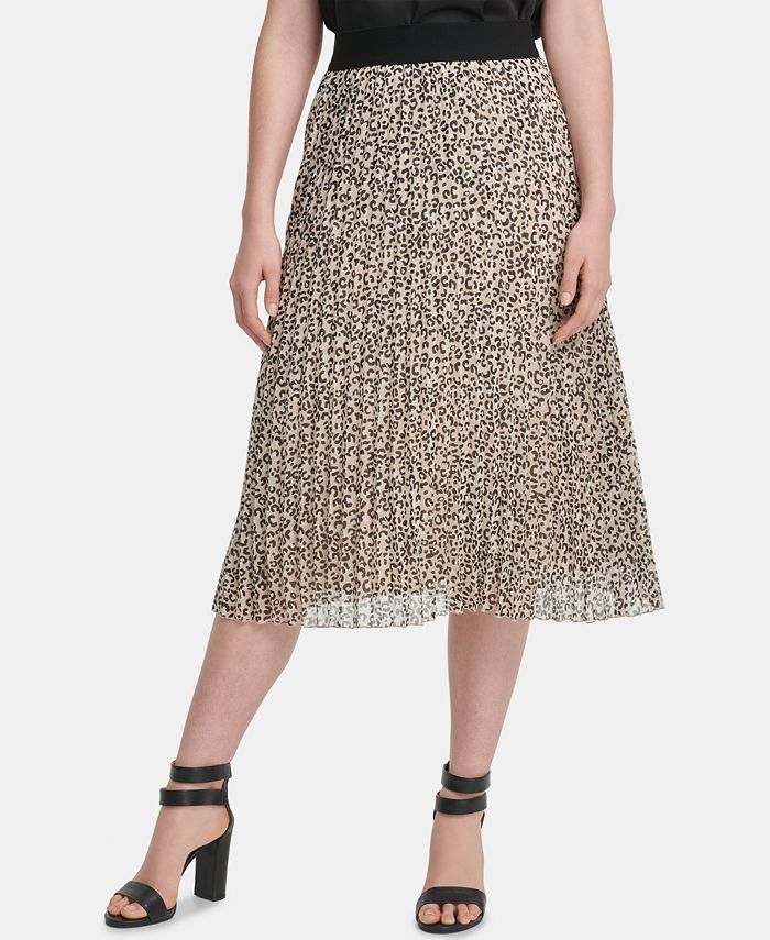 DKNY Women's Pleated Midi Skirt Yellow/Black Size Medium