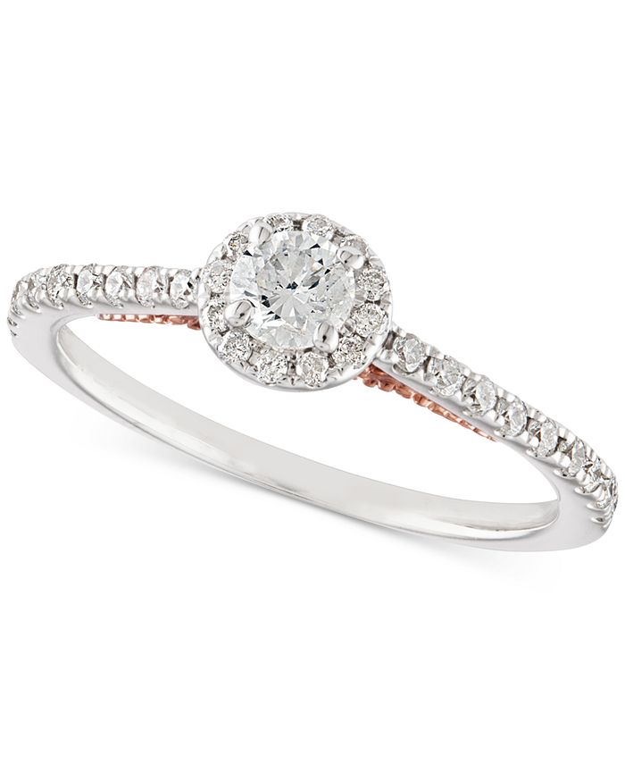 Macy's - Diamond Halo Engagement Ring (1/2 ct. t.w.) in 14k White Gold and 14k Rose Gold