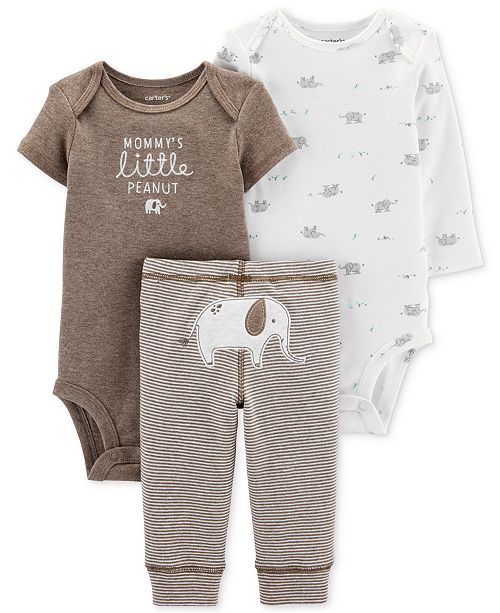 Carter S Baby Boys Girls 3 Pc Elephant Bodysuits Pants Set