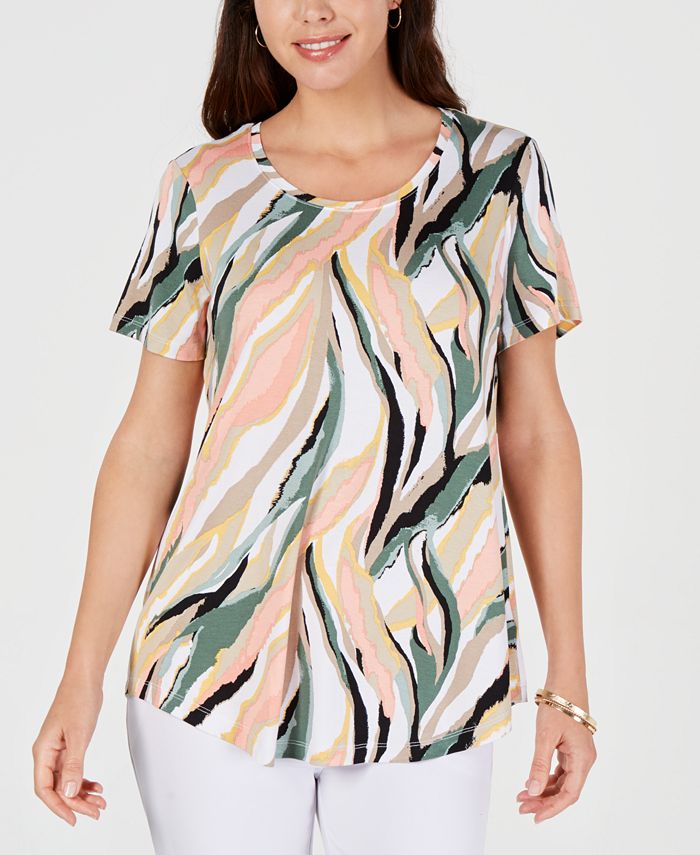 Jm Collection Womens Printed Shirttail Hem Top Purple Multi Size Petite S