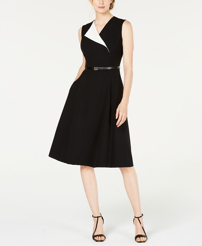Calvin Klein Belted Foldover Midi Dress & Reviews - Dresses - Women - Macy's