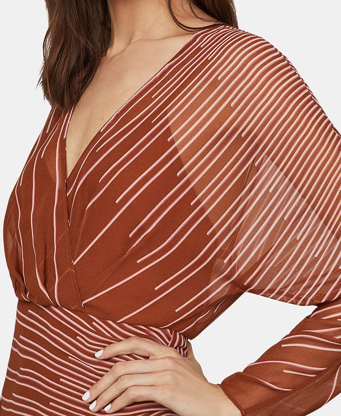 FAUX-WRAP CHIFFON DRESS WITH BLACK Sash Wisteria Plus Size