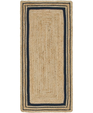 Bridgeport Home Braided Border Brb1 Natural/Navy 2' 6in x 6' Runner Area Rug