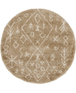 Bridgeport Home Fazil Shag Faz1 Taupe 5' x 5' Round Area Rug